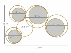 Espejo decorativo Dilux 4 espejos 68x110x2 cm^Homcom New