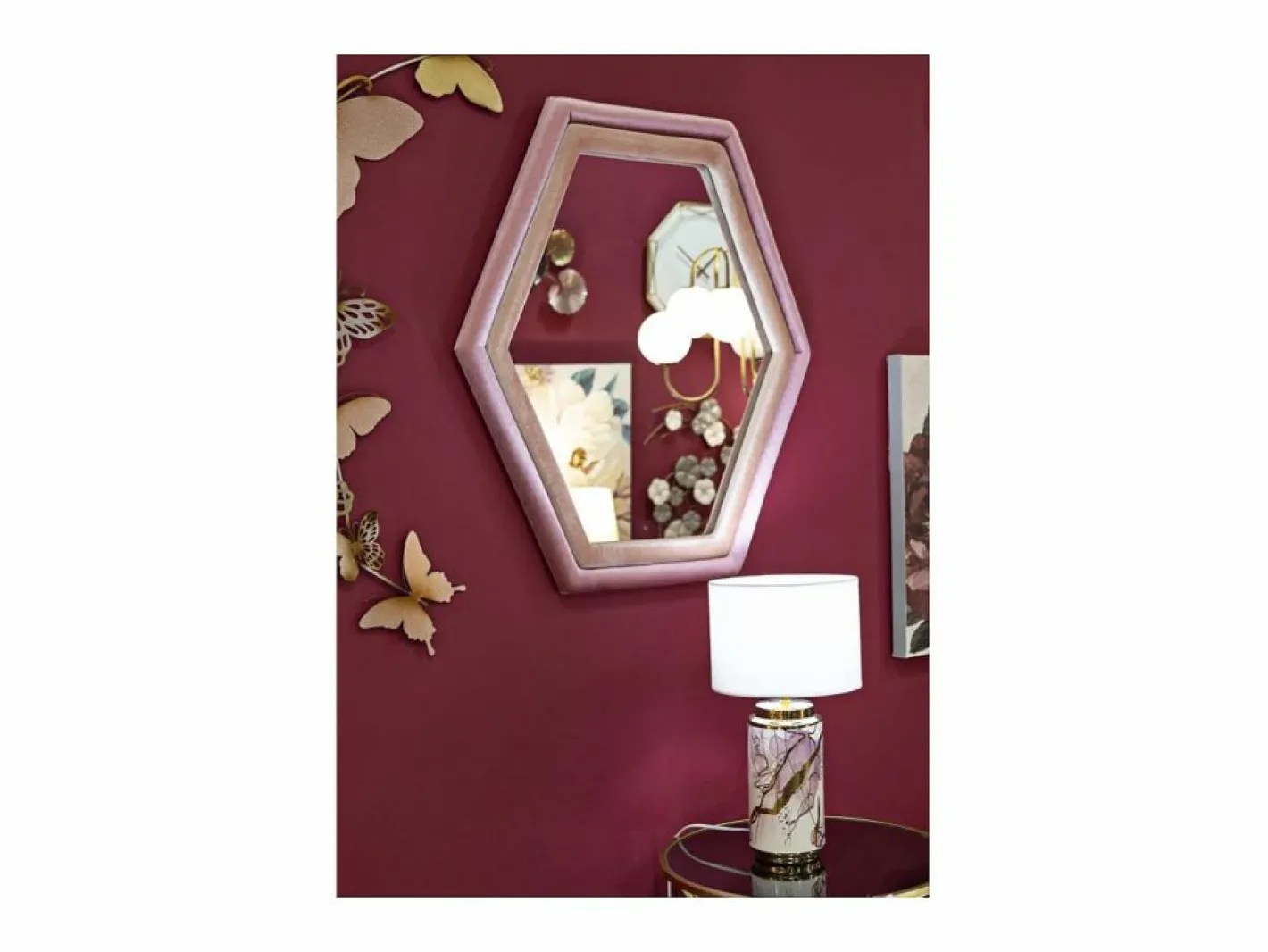 Espejo hexagonal de pared moderno con marco de terciopelo Tony Rosa Discount