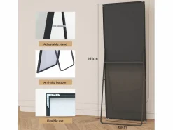 Espejo irrompible de cuerpo entero, 165x60cm, espejo de pie para colgar o apoyar en la pared, espejo de suelo con soporte, color Negro Sale