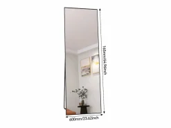 Espejo irrompible de cuerpo entero, 165x60cm, espejo de pie para colgar o apoyar en la pared, espejo de suelo con soporte, color Negro Sale