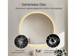 Espejo LED redondo de 70 cm con función antivaho y 3 configuraciones de temperatura - Vidrio y metal^Hauss Spole Best