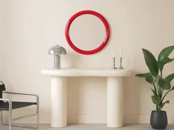 OZAIA Espejo mural redondo de madera de paulonia, D.60 cm, brillante, MAELO Rojo Outlet