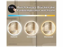 NETTLIFE Accesorios De Cuarto De Baño|Espejo De Cuarto De Baño|Espejo para baño, espejo de baño con iluminación, redondo, 50 cm, espejo de baño LED de pared con toque