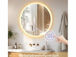 NETTLIFE Accesorios De Cuarto De Baño|Espejo De Cuarto De Baño|Espejo para baño, espejo de baño con iluminación, redondo, 50 cm, espejo de baño LED de pared con toque
