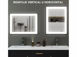Homcom Mueble De Aseo|Espejo Oval antivaho con luz LED 60x80x3 cm
