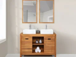 Vente-unique Espejo De Pared|Espejo|Espejo rectangular con borde de madera de acacia - 90 x 60 cm - SEPANG