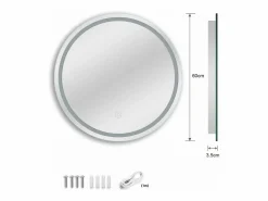 Espejo redondo con iluminación, espejo de baño LED con interruptor táctil, anti-fog, 60 x 60 cm^DripeX Discount