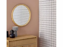 Espejo redondo de madera de pino decorativo de pared, 60cm natural^Sweeek