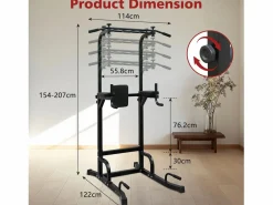 Estación de entrenamiento multifuncional para dominadas y fondos, plancha, color , altura regulable (224,8x96,5x207cm) Negro