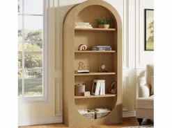 Estante de libros de 180 cm de alto, estante de libros arqueado de 5 niveles con estantes abiertos^Tribesigns Sale