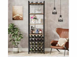 Estante de vinos autónoma de 9 niveles con soporte de vidrio y estantes de almacenamiento, Estante para botellas de vino, de color marrón rústico^Tribesigns Discount
