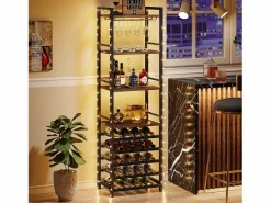 Estante de vinos autónoma de 9 niveles con soporte de vidrio y estantes de almacenamiento, Estante para botellas de vino, de color marrón rústico^Tribesigns Discount