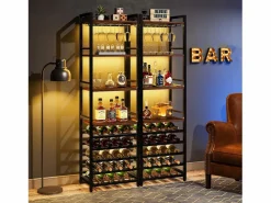 Estante de vinos autónoma de 9 niveles con soporte de vidrio y estantes de almacenamiento, Estante para botellas de vino, de color marrón rústico^Tribesigns Discount