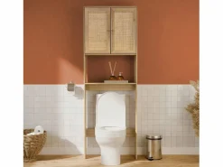 Sweeek Estante mueble de wc decorada en madera y caña natural Color natural claro Outlet