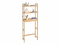 Estante Wc Meuble SucceBuy Estante de Almacenamiento a 3 Niveaux para Baños, Organizador ajustable en Bambú con 3 Ganchos, Autónomo^ Clearance