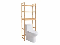 Estante Wc Meuble SucceBuy Estante de Almacenamiento a 3 Niveaux para Baños, Organizador ajustable en Bambú con 3 Ganchos, Autónomo^ Clearance
