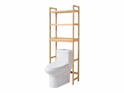 Estante Wc Meuble SucceBuy Estante de Almacenamiento a 3 Niveaux para Baños, Organizador ajustable en Bambú con 3 Ganchos, Autónomo^ Clearance