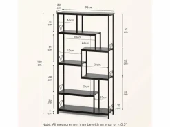 Estantería Bealife de Almacenamiento 7 Niveles con Estructura Metálica y Patas Ajustables 100 x 30 x 180 cm Negro New