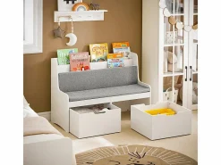 Estantería con cojín de Asiento Banco Almacenamiento Infantil con 2 cajones con Ruedas 100 x 45 x 70 cm KMB66-W ES^Sobuy Online