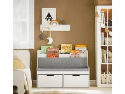 Estantería con cojín de Asiento Banco Almacenamiento Infantil con 2 cajones con Ruedas 100 x 45 x 70 cm KMB66-W ES^Sobuy Online