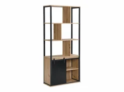 Vente-unique Estantería con espacio de almacenamiento y 1 puerta corredera de MDF - Natural y Negro - YALENA Negro / Color natural claro Outlet
