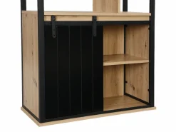 Vente-unique Estantería con espacio de almacenamiento y 1 puerta corredera de MDF - Natural y Negro - YALENA Negro / Color natural claro Outlet