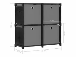 Estantería de 4 cubos con cajas de tela negra 69x30x72,5 cm^Clicnbuy
