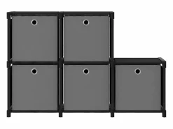 Clicnbuy Estantería|Estantería de 5 cubos con cajas tela negra 103x30x72,5 cm