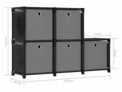 Clicnbuy Estantería|Estantería de 5 cubos con cajas tela negra 103x30x72,5 cm
