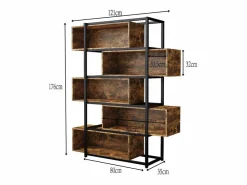 Merax Estantería de 5 niveles con estantes - 121 x 35 x 176 cm - Madera MDF y tubo de acero - Marrón Color natural claro Sale