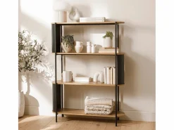 Calicosy Estantería|Estantería de 4 niveles con acabado de madera y laterales de metal negro H133,5 cm - EKLO
