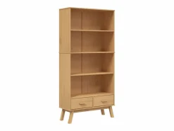 Clicnbuy Librería|Estantería de 4 niveles OLDEN madera maciza de pino marrón