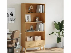 Clicnbuy Librería|Estantería de 4 niveles OLDEN madera maciza de pino marrón