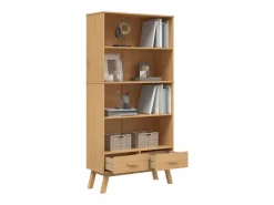 Clicnbuy Librería|Estantería de 4 niveles OLDEN madera maciza de pino marrón