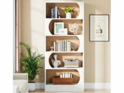 Tribesigns Estantería de 5 niveles , estantes de almacenamiento de 180 cm, estantería grande de cubo abierto, estantes de exhibición de madera para dormitorio, sala de estar, oficina, y nogal Blanco Sale