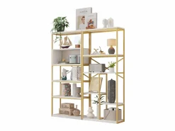 Merax Estantería|Estantería de almacenaje estilo minimalista moderno - 160 x 29,5 x 180 cm - MDF + metal - + dorado
