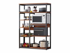 Mueble Camarera|Estantería de Cocina, Estantería para Microondas, Estante Abierto de Pie 2 Mallas metálicas y múltiples Estantes 80x30x142cm, Color y Madera