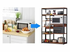 Mueble Camarera|Estantería de Cocina, Estantería para Microondas, Estante Abierto de Pie 2 Mallas metálicas y múltiples Estantes 80x30x142cm, Color y Madera