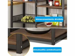 Mueble Camarera|Estantería de Cocina, Estantería para Microondas, Estante Abierto de Pie 2 Mallas metálicas y múltiples Estantes 80x30x142cm, Color y Madera