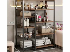 Mueble Camarera|Estantería de Cocina, Estantería para Microondas, Estante Abierto de Pie 2 Mallas metálicas y múltiples Estantes 80x30x142cm, Color y Madera