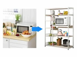 Mueble Camarera|Estantería de Cocina, Estantería para Microondas, Estante Abierto de Pie 2 Mallas metálicas y múltiples Estantes 80x30x142cm, Color y Madera