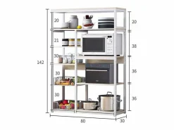 Mueble Camarera|Estantería de Cocina, Estantería para Microondas, Estante Abierto de Pie 2 Mallas metálicas y múltiples Estantes 80x30x142cm, Color y Madera