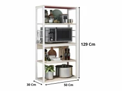 Estantería de Cocina, Unidad de Cocina Alta con estantes de Almacenamiento, Marco de Metal , Estante Industrial para microondas 50x30x130 Cm Blanco Best