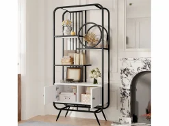 Hauss Spole Estantería de metal y madera MDF - 3 estantes y 2 puertas - Blanco y Negro New