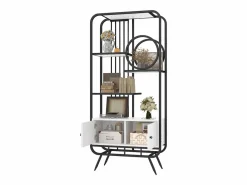 Hauss Spole Estantería de metal y madera MDF - 3 estantes y 2 puertas - Blanco y Negro New