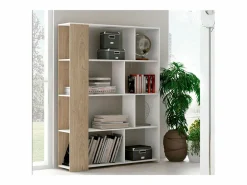 Estantería Decorativa, Librería, Separador Ambientes, Acabado en Roble y , Medidas: 176 cm (Alto) x 129 cm (Ancho) x 28 cm (Fondo) – Meyvaser^ Hot
