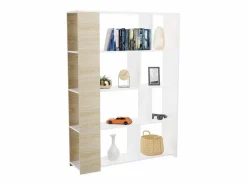 Estantería Decorativa, Librería, Separador Ambientes, Acabado en Roble y , Medidas: 176 cm (Alto) x 129 cm (Ancho) x 28 cm (Fondo) – Meyvaser^ Hot