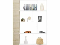 Estantería Decorativa, Librería, Separador Ambientes, Acabado en Roble y , Medidas: 176 cm (Alto) x 129 cm (Ancho) x 28 cm (Fondo) – Meyvaser^ Hot