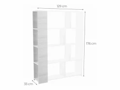 Estantería Decorativa, Librería, Separador Ambientes, Acabado en Roble y , Medidas: 176 cm (Alto) x 129 cm (Ancho) x 28 cm (Fondo) – Meyvaser^ Hot