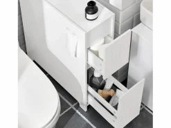 Sobuy Estantería Sobre Inodoro|Estantería Estrecha para Nichos para Baño Armario Móvil Multifuncional de Almacenaje Mueble Auxiliar con 2 Cajones y 4 Ruedas 60 x 20 x 75 BZR111-W ES